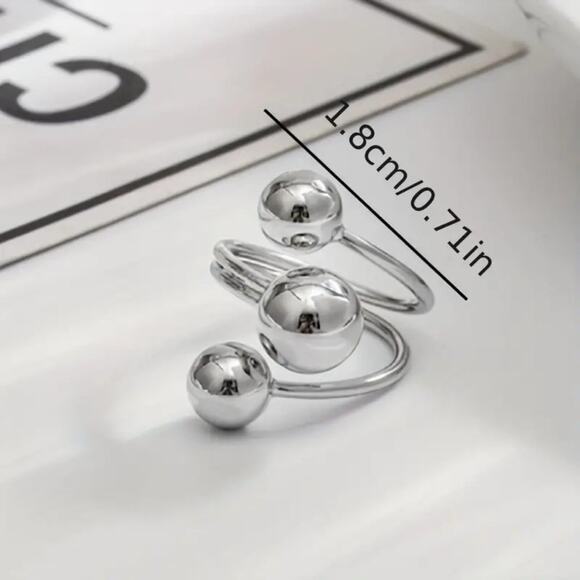 Silvery Exaggerated Three Ball Open Ring One Size Silver - Picture 6 of 7
